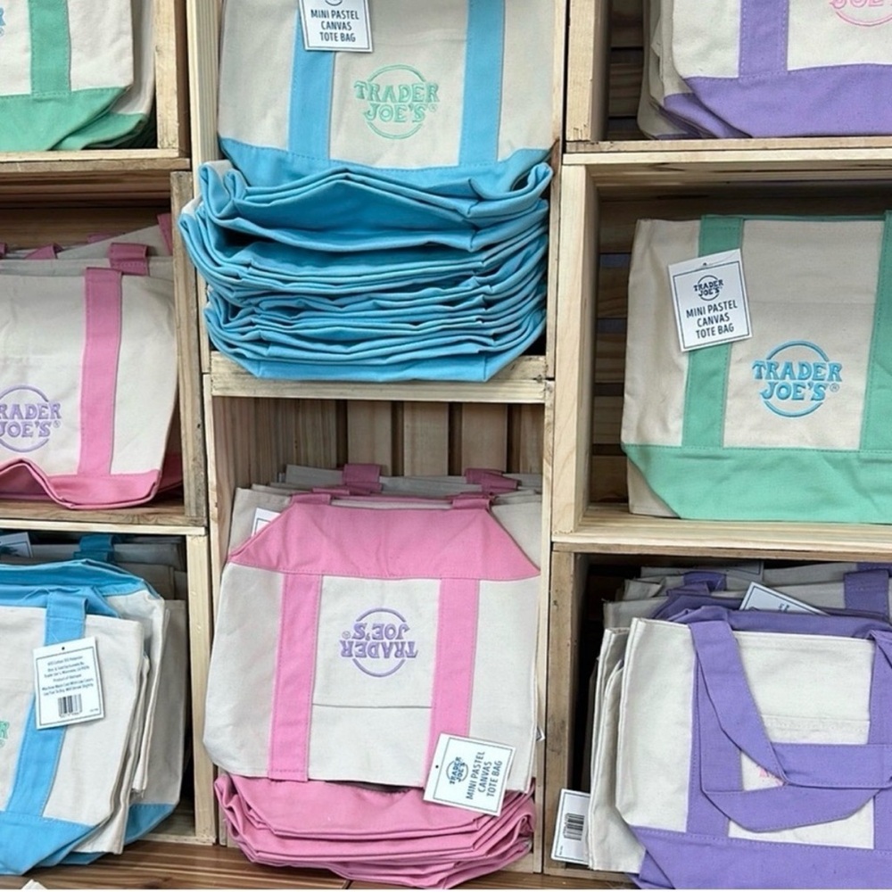 Trader Joe's Mini Pastel Canvas Tote - Pink/Blue/Purple/Green